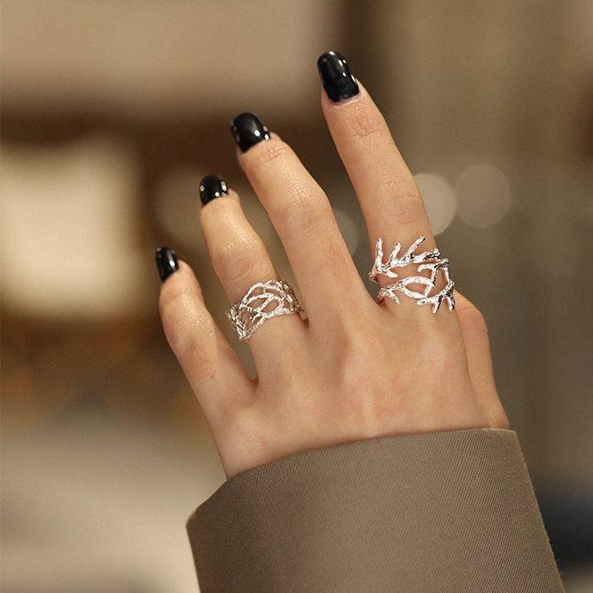 vintage irregular wide branch texture 925 sterling silver adjustable ring