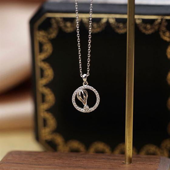 women hot air balloon cz circle 925 sterling silver necklace