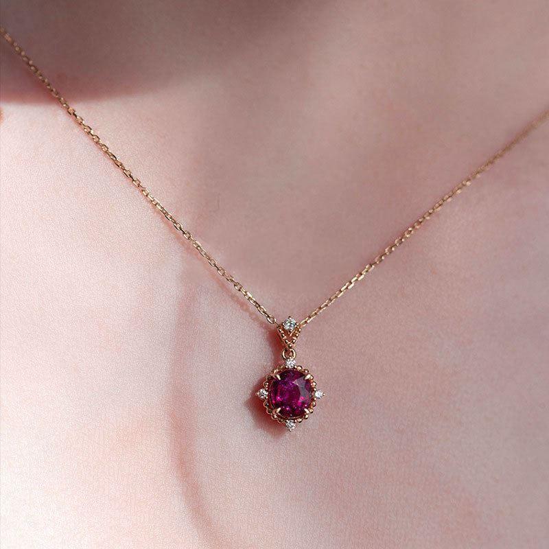 vintage exquisite red oval cz 925 sterling silver necklace