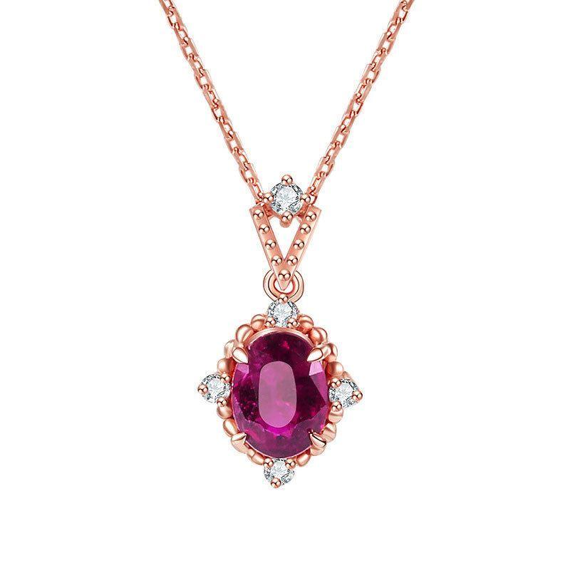 vintage exquisite red oval cz 925 sterling silver necklace