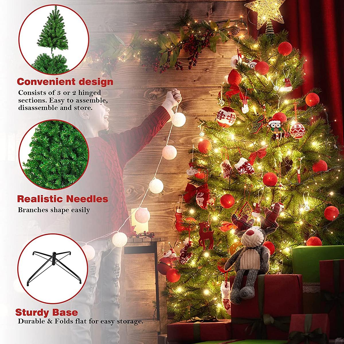 7.5 FT Artificial Christmas Tree, 1300 Tips Full Tree with Christmas Tree Stand
