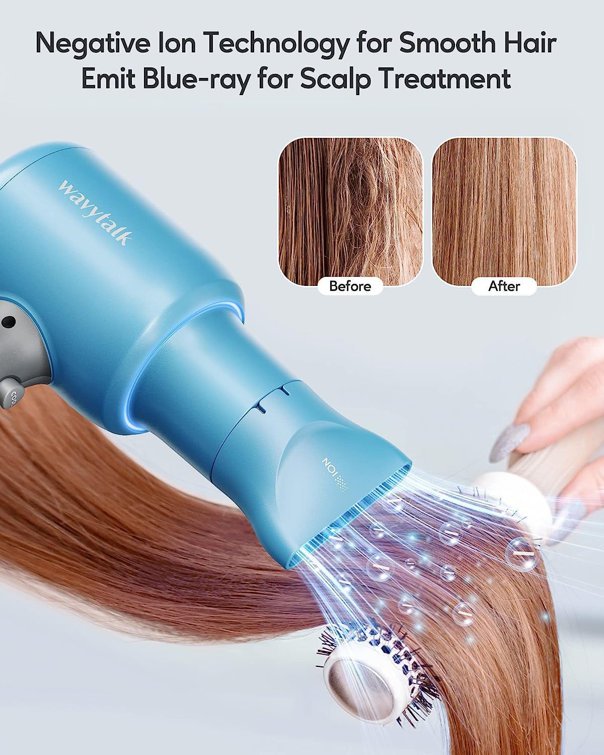 Wavytalk Professional Hair Dryer Blow Dryer with Diffuser and Concentrator for Curly Hair 1875W Ionic Salon Hair Dryer with Ceramic Technology Fasting Drying Light and Quiet