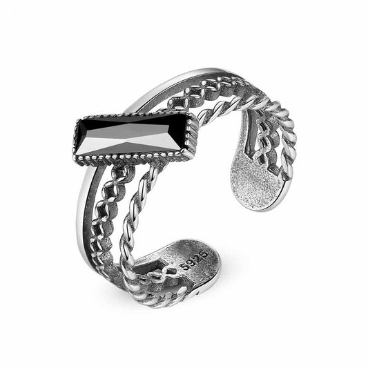 vintage rectangle cz 925 sterling silver adjustable ring