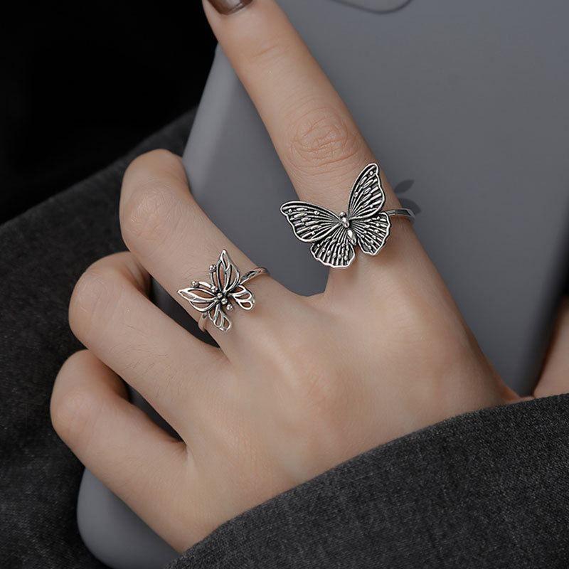 vintage flying butterfly 925 sterling silver adjustable ring