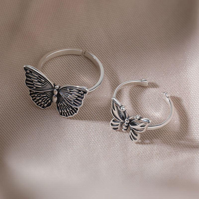 vintage flying butterfly 925 sterling silver adjustable ring