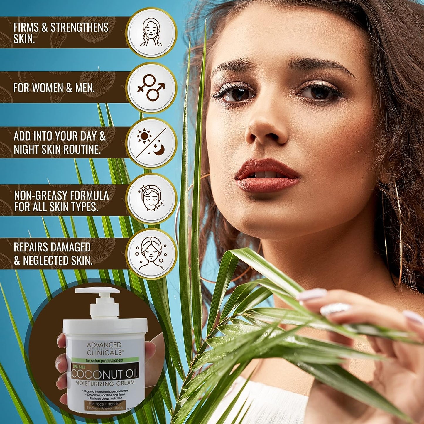 Advanced Clinicals Coconut Body Lotion Moisturizing Cream & Face Lotion | Coconut Oil Lotion For Women & Men | Natural Coconut Cream Moisturizer Body Butter Skin Care Balm For Dry Skin, Large 16 Oz