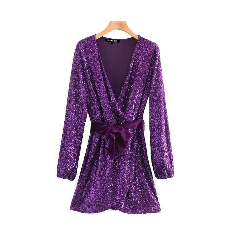 women sequin v-neck mini dress