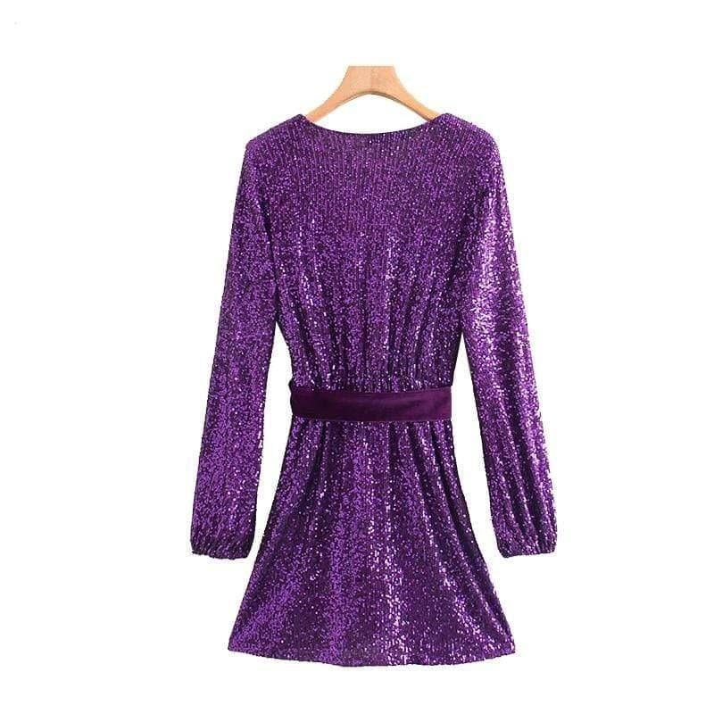 women sequin v-neck mini dress