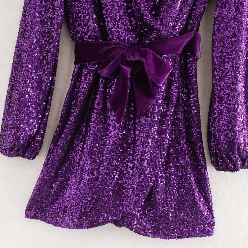 women sequin v-neck mini dress