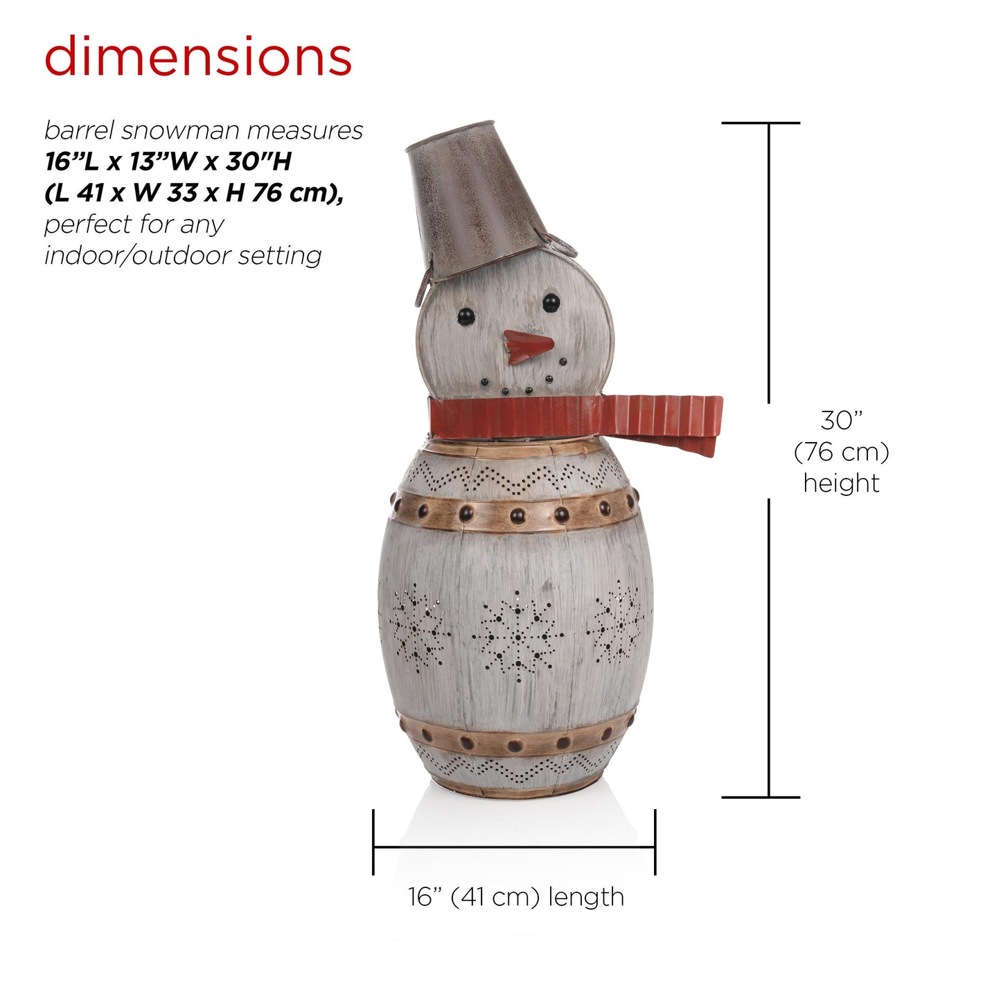 Alpine Corporation Metallic Barreled Snowman With Warm White LED Lights