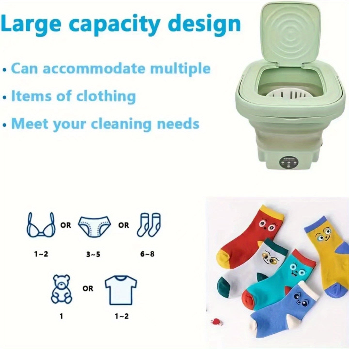 8L Foldable Mini Washing Machine: Fully Automatic Portable & Compact For Baby & Toddler Clothes, Underwear, Panties & Socks!