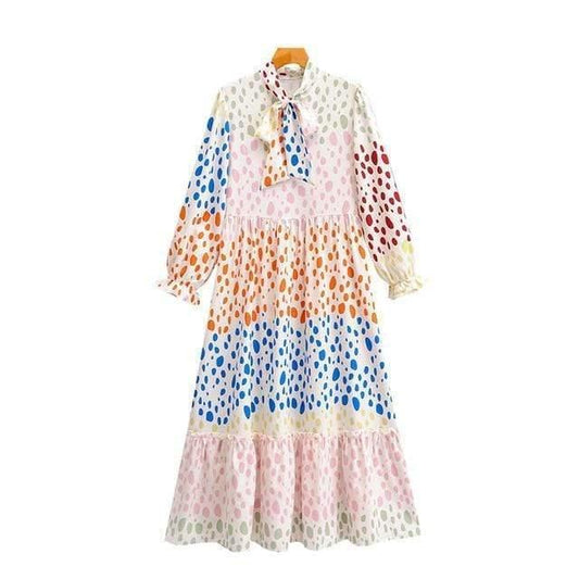 vintage bow tied collar maxi dress