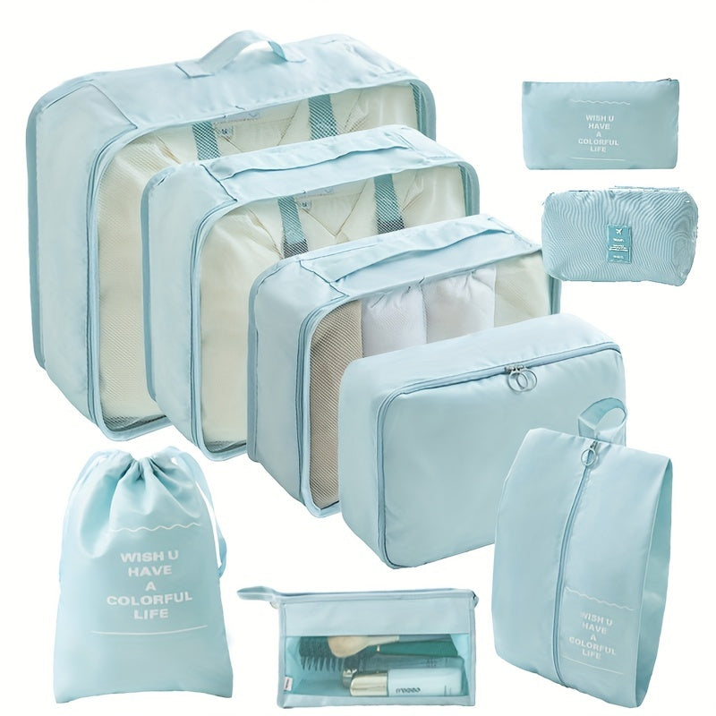 9 Set PacCubes, Lightweight Travel LuggaOrganizer With Shoe Bag, Toiletry Bag & Laundry Bag
