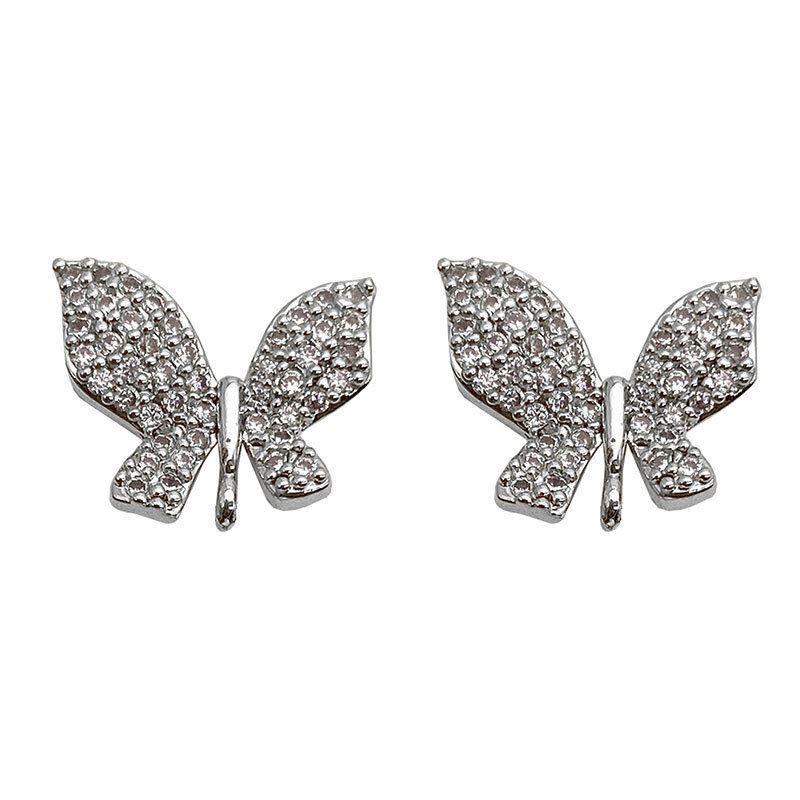 vintage elegant micro setting cz butterfly 925 sterling silver stud earrings
