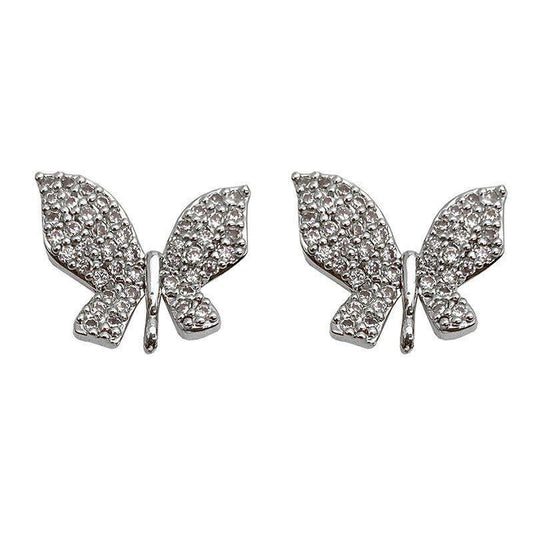 vintage elegant micro setting cz butterfly 925 sterling silver stud earrings
