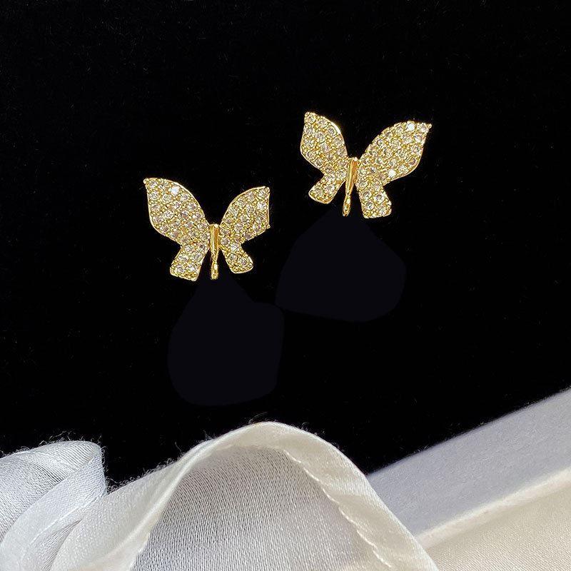 vintage elegant micro setting cz butterfly 925 sterling silver stud earrings