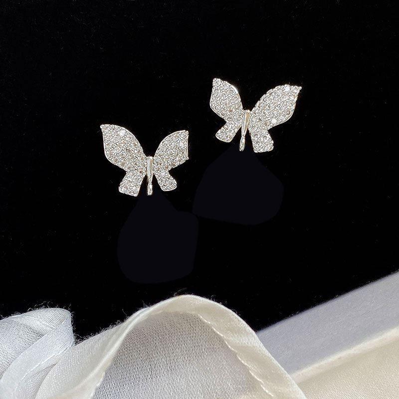 vintage elegant micro setting cz butterfly 925 sterling silver stud earrings