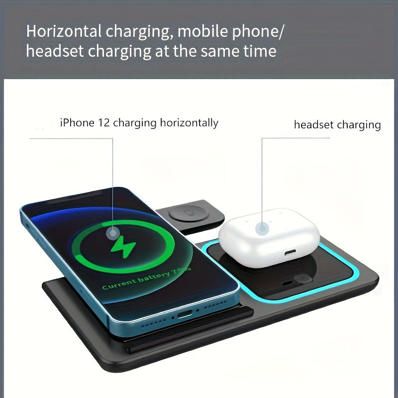 3 In 1 Fast Charging Station, Folding Wireless Charger Stand For 14,13,12,11/Pro/Max/Mini/Plus, X, XR, XS/Max, SE, 8/Plus, For IWatch 1-8, For Airpods 3/2/Pro