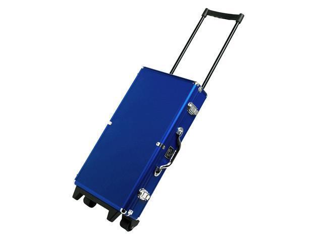 White Swan Mah Jongg- White Tiles - Modern Pusher Arms - Wheeled Aluminum Case - Blue