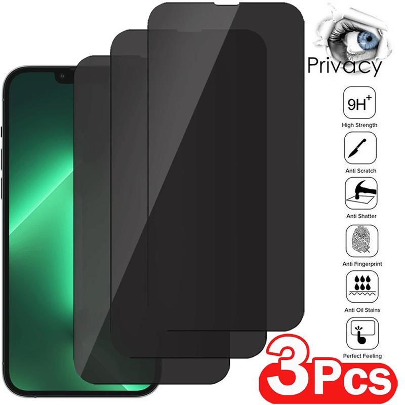 3pcs Full Cover Privacy Screen Protectors For 14 13 12 11 Pro Xs Max Privacy Film Protective Glass For XR X 6 7 8 Plus