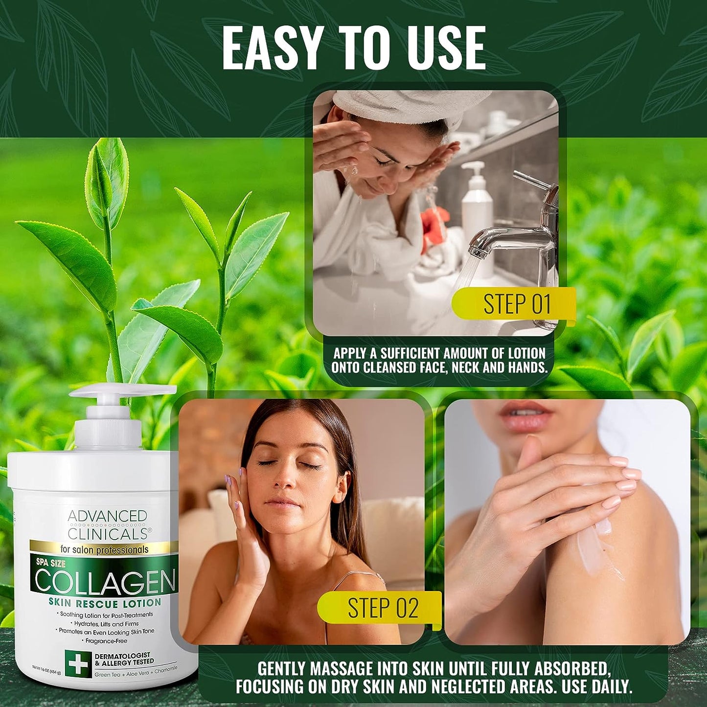 Advanced Clinicals Collagen Lotion Dry Skin Rescue Face & Body Moisturizing Skin Care Cream For Lifting, Firming, & Tightening Skin. Anti Aging Skincare Moisturizer Helps Hydrate Skin, Large 16 Ounce