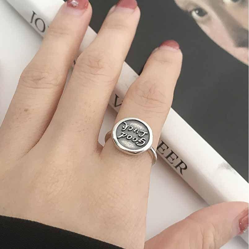 vintage good luck letters 925 sterling silver adjustable ring