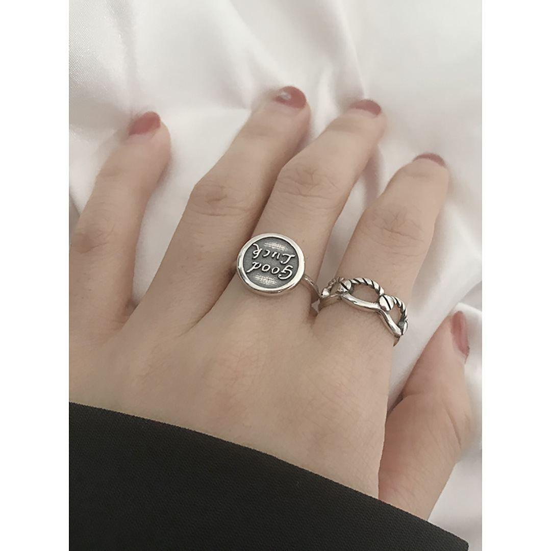 vintage good luck letters 925 sterling silver adjustable ring