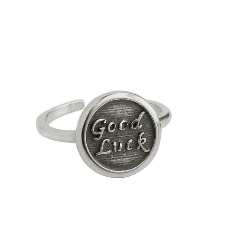 vintage good luck letters 925 sterling silver adjustable ring