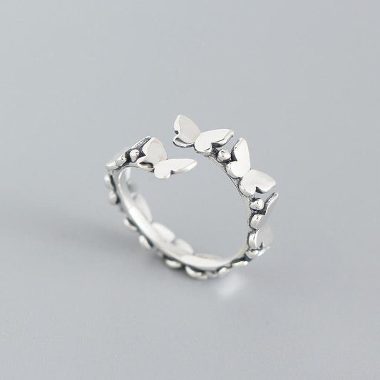 vintage mini flying butterflies 925 sterling silver adjustable ring