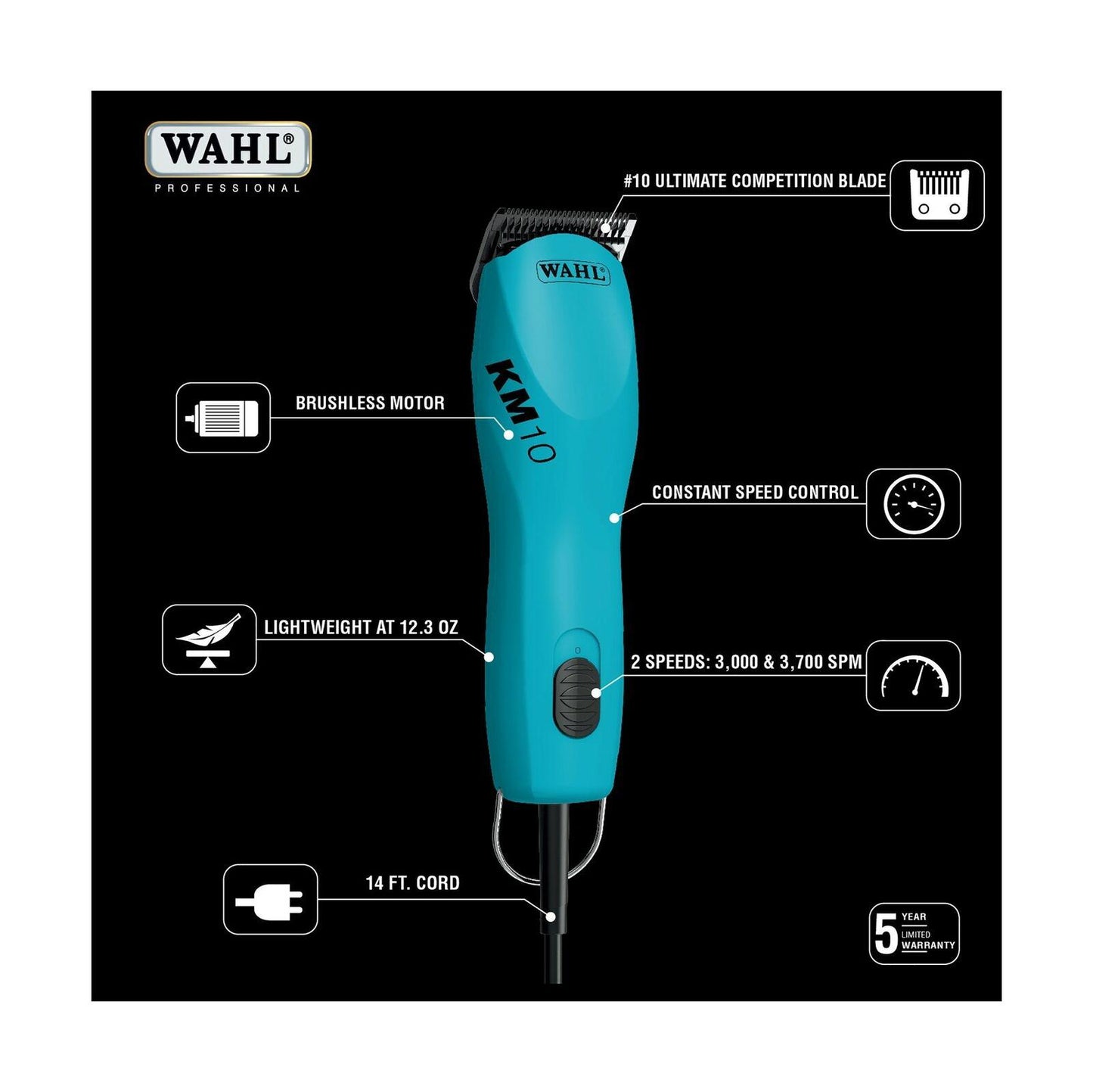 Wahl KM10 2 Speed Brushless Motor Clipper - Turquoise