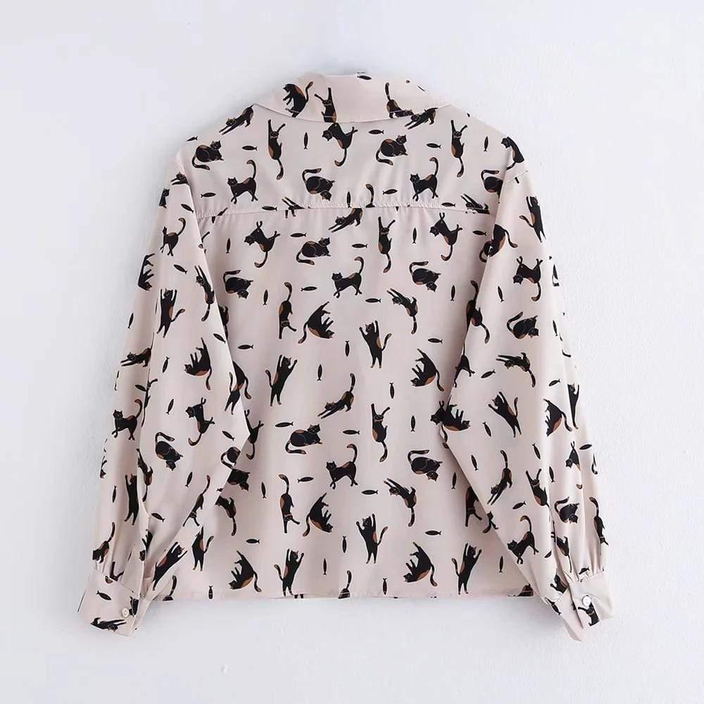 women's cat print blouse