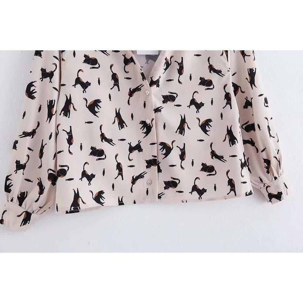 women's cat print blouse