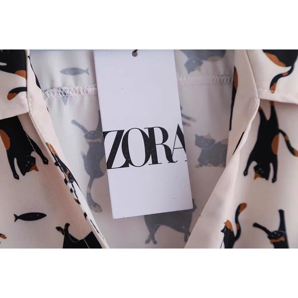 women's cat print blouse