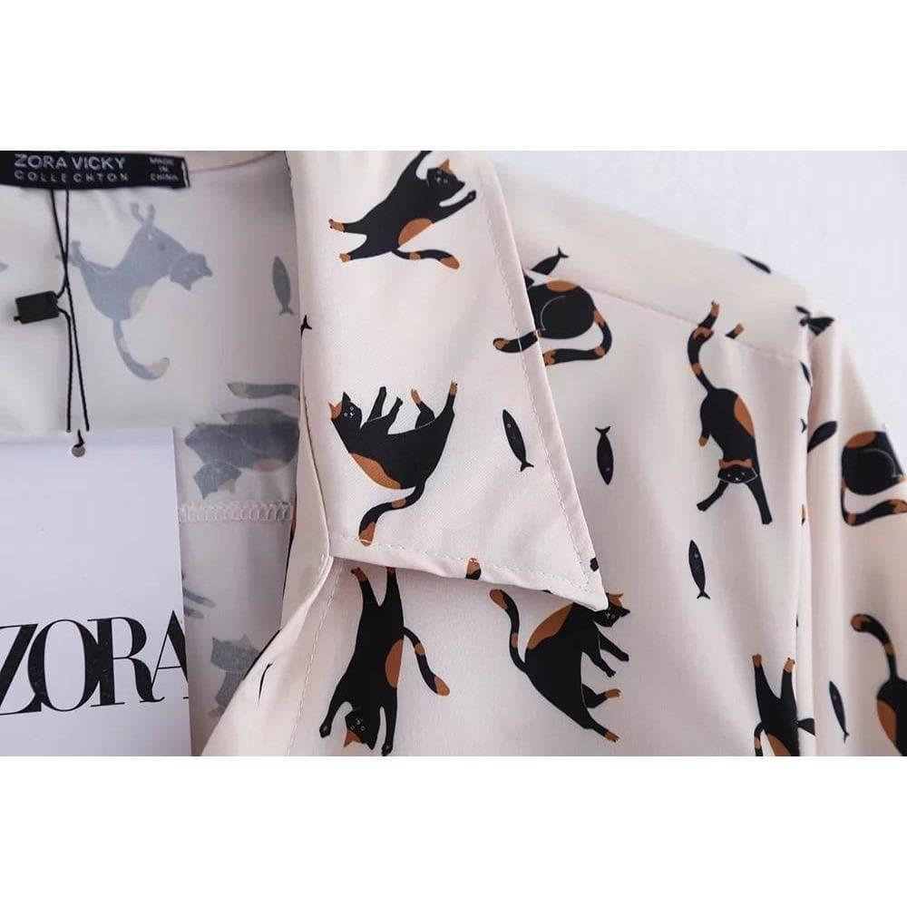 women's cat print blouse