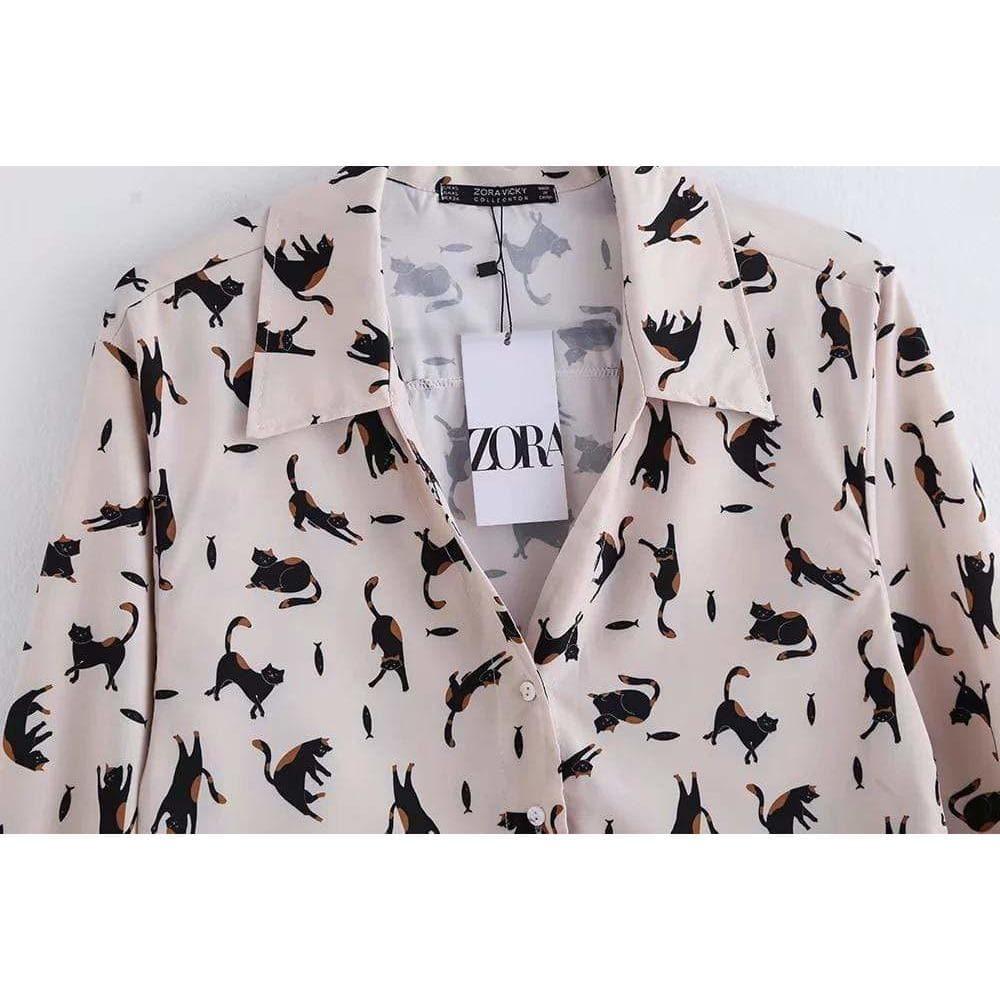women's cat print blouse
