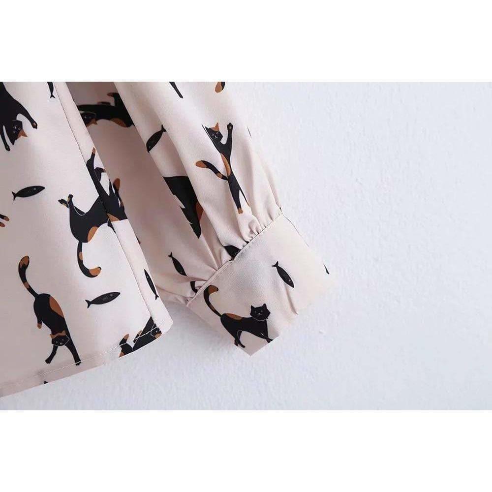 women's cat print blouse