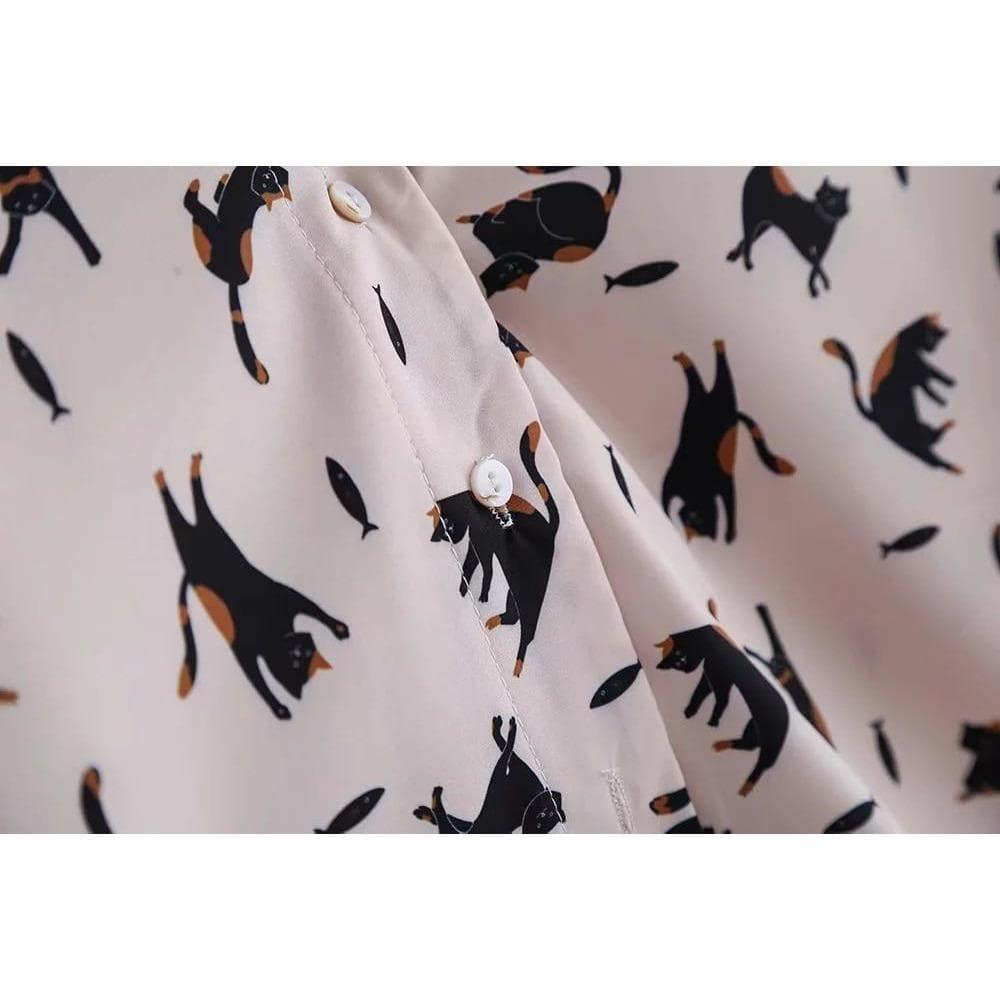 women's cat print blouse