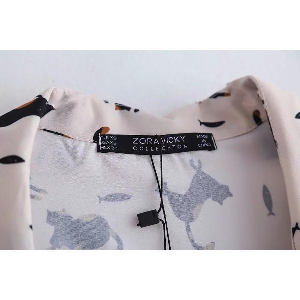 women's cat print blouse