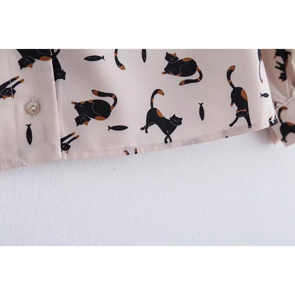 women's cat print blouse
