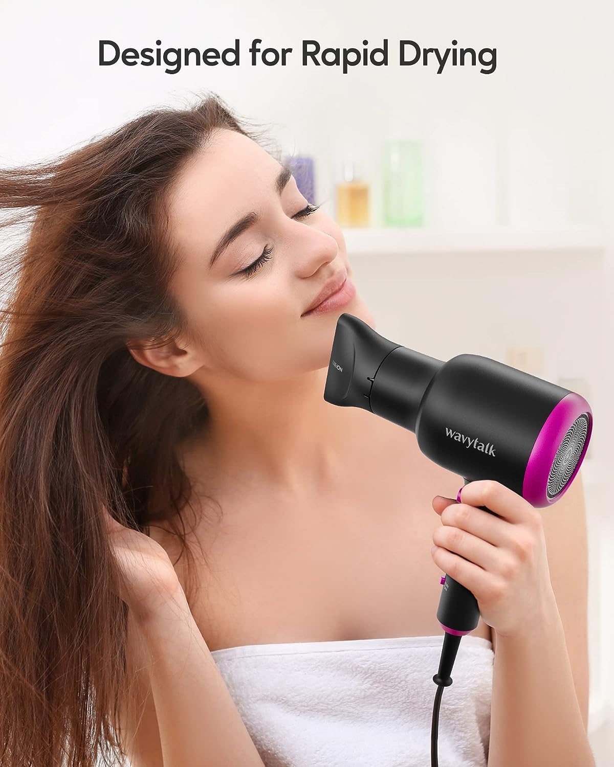 Wavytalk Diffuser Hair Dryer with Diffuser 1875W Blow Dryer Ionic Hair Dryer for Women with Constant Temperature, Hair Dryer with Ceramic Technology Fasting Drying Light and Quiet, Black