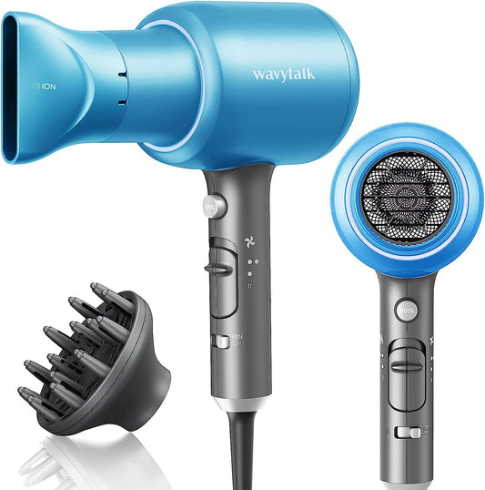 Wavytalk Professional Hair Dryer Blow Dryer with Diffuser and Concentrator for Curly Hair 1875W Ionic Salon Hair Dryer with Ceramic Technology Fasting Drying Light and Quiet