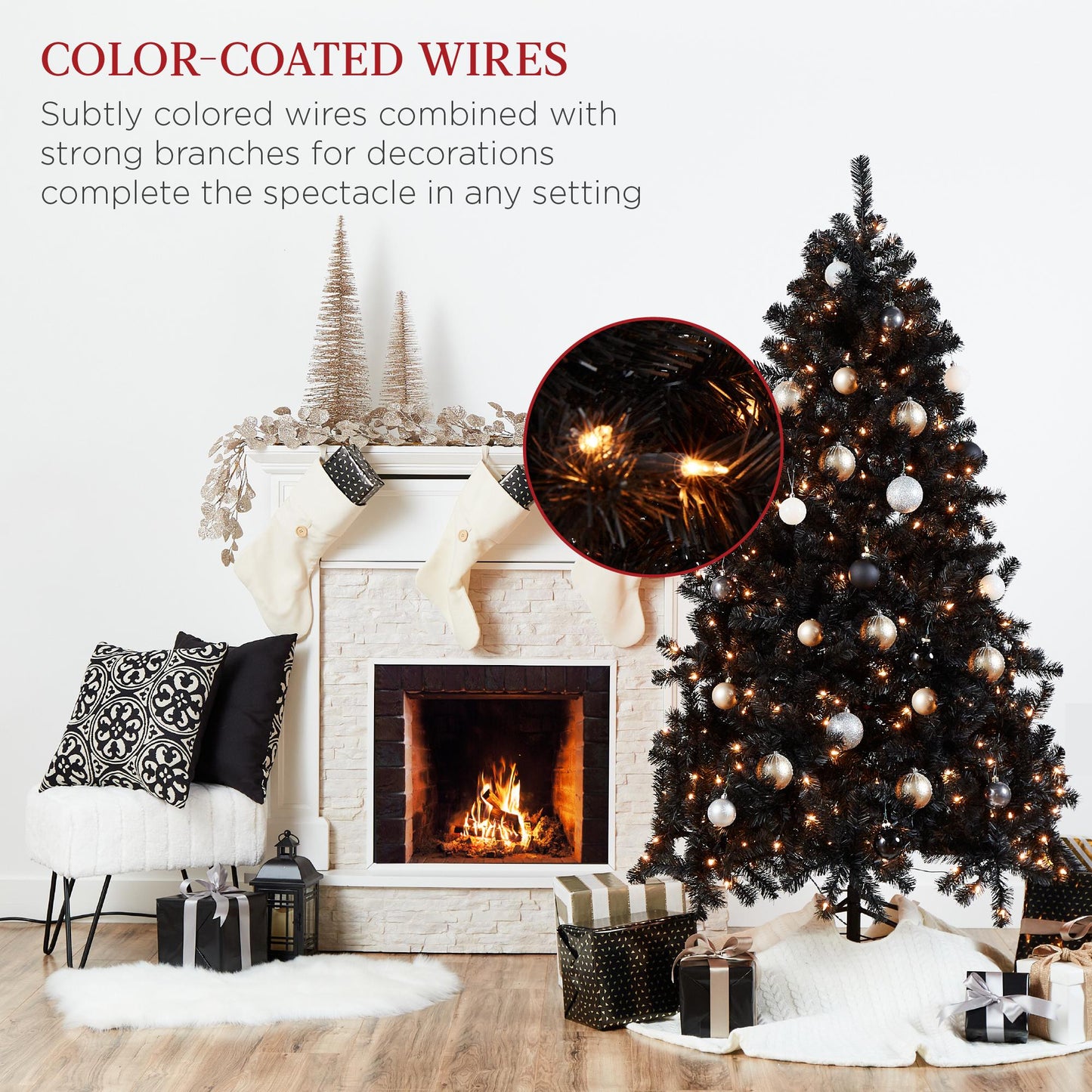 6ft Pre-Lit Artificial Black Christmas Tree Holiday Decoration w/ 947 Branch Tips, 350 Lights