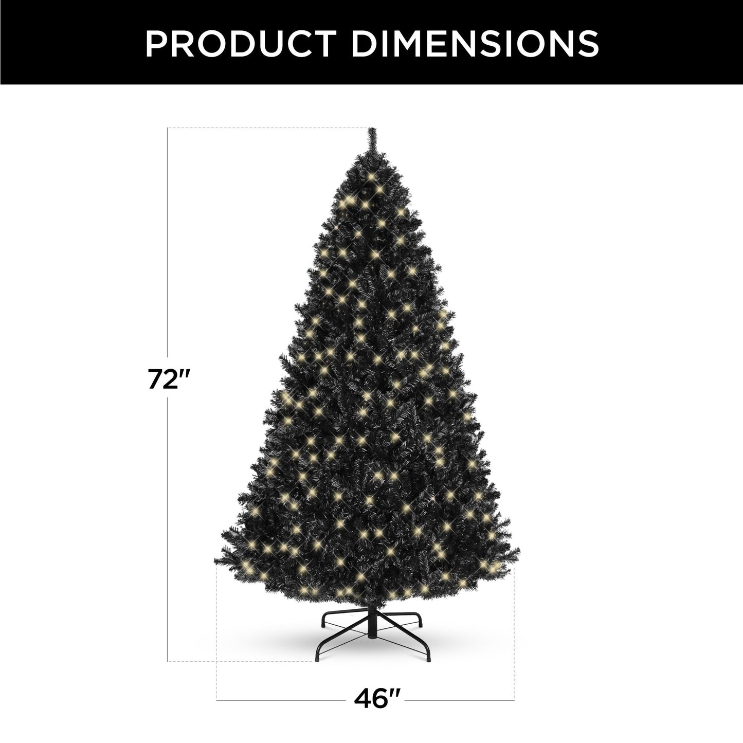 6ft Pre-Lit Artificial Black Christmas Tree Holiday Decoration w/ 947 Branch Tips, 350 Lights