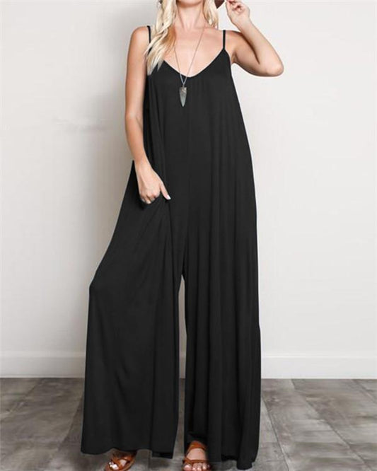 women's casual v-neck sleeveless oversized jumpsuit
