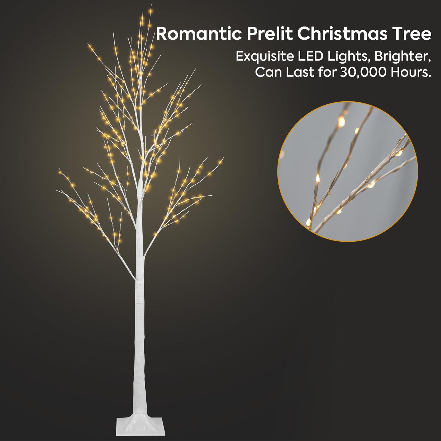 3PCS White Christmas Tree, 4FT 5FT 6FT Prelit Birth Tree Set with LED Lights, Lighted Artificial Christmas Tree for Holiday Xmas Party Decoration Indoor Outdoor Decor