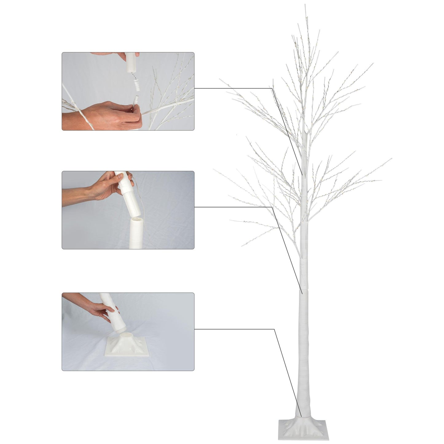 3PCS White Christmas Tree, 4FT 5FT 6FT Prelit Birth Tree Set with LED Lights, Lighted Artificial Christmas Tree for Holiday Xmas Party Decoration Indoor Outdoor Decor