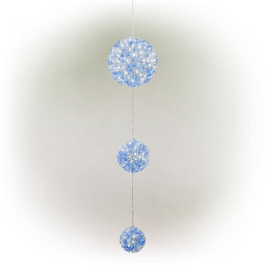 37 in. Tall 3-Tier Christmas Ornaments With Chasing Blue and White LED Lights