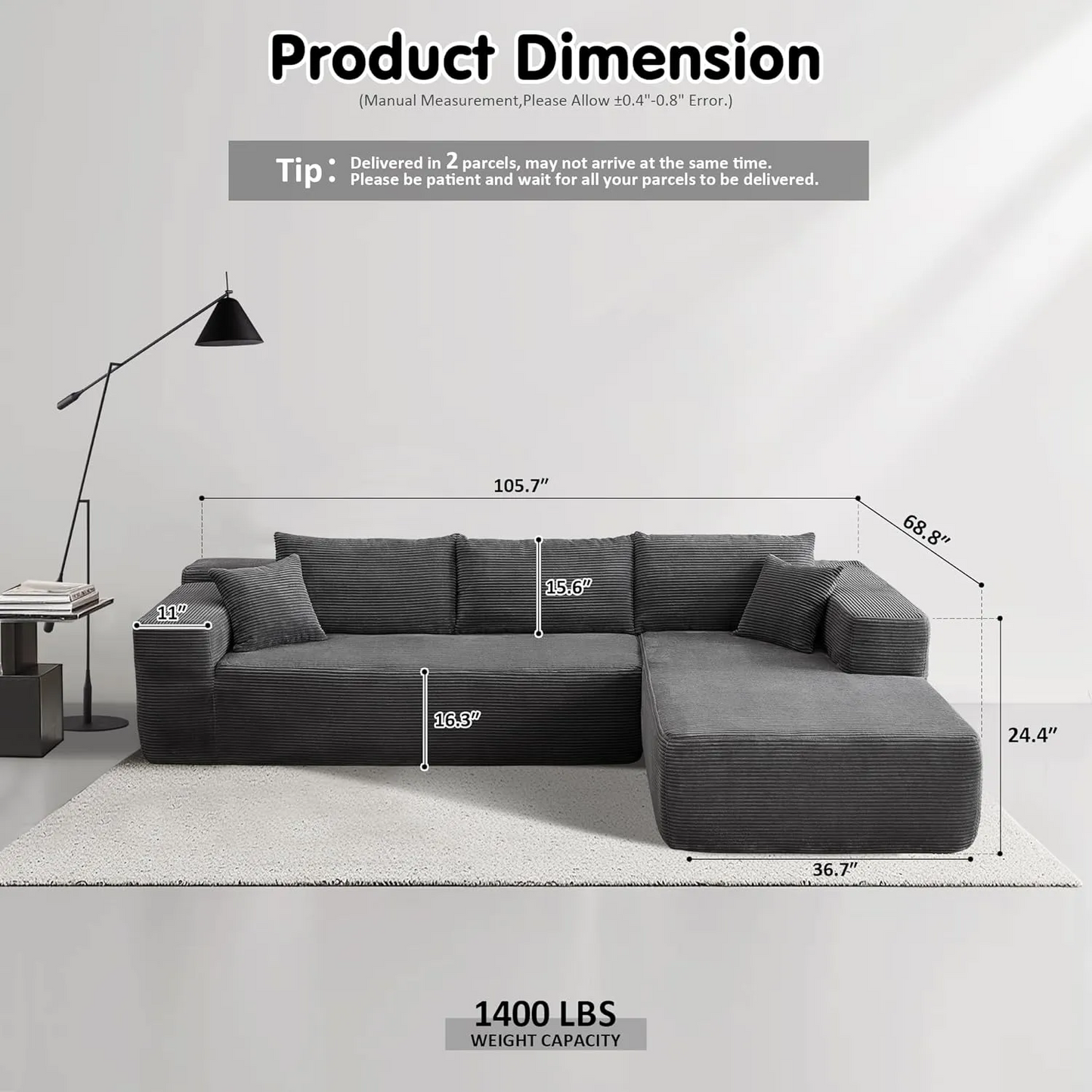 💥Last Day $39.99! 🔥Minimalist Sofa –2 Piece Cloud-Like Sectional Sofa✨
