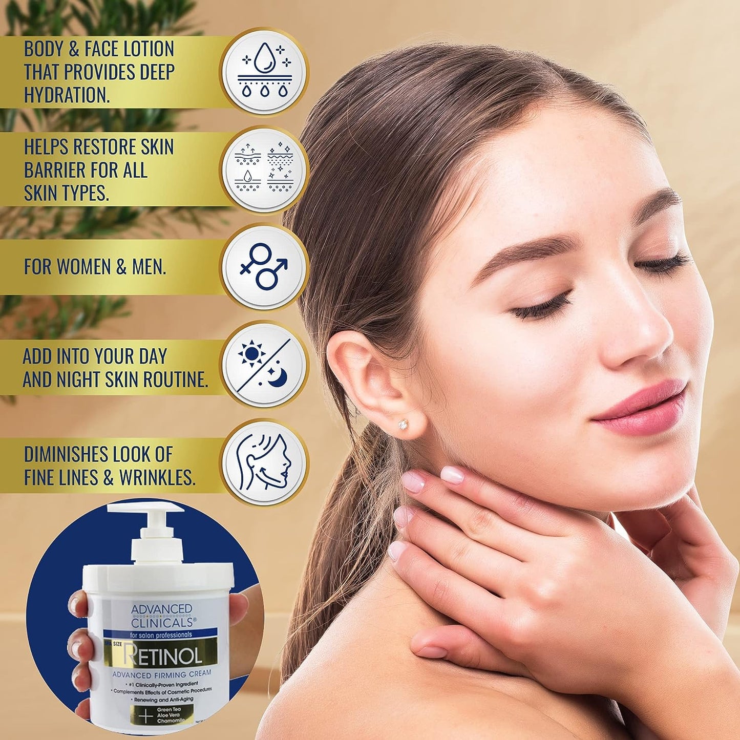 Advanced Clinicals Retinol Body Cream + Vitamin C Moisturizer Lotion Skin Care Set, Anti Aging Body &amp; Face Creams Reduce Wrinkles, Fine Lines, &amp; Dark Spots, Dual Moisturizing Cream Kit, 2-Pack