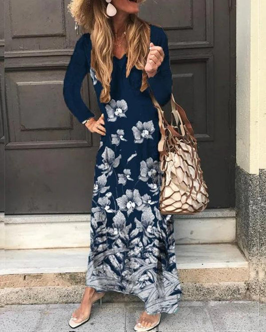 women floral print long sleeve maxi dress